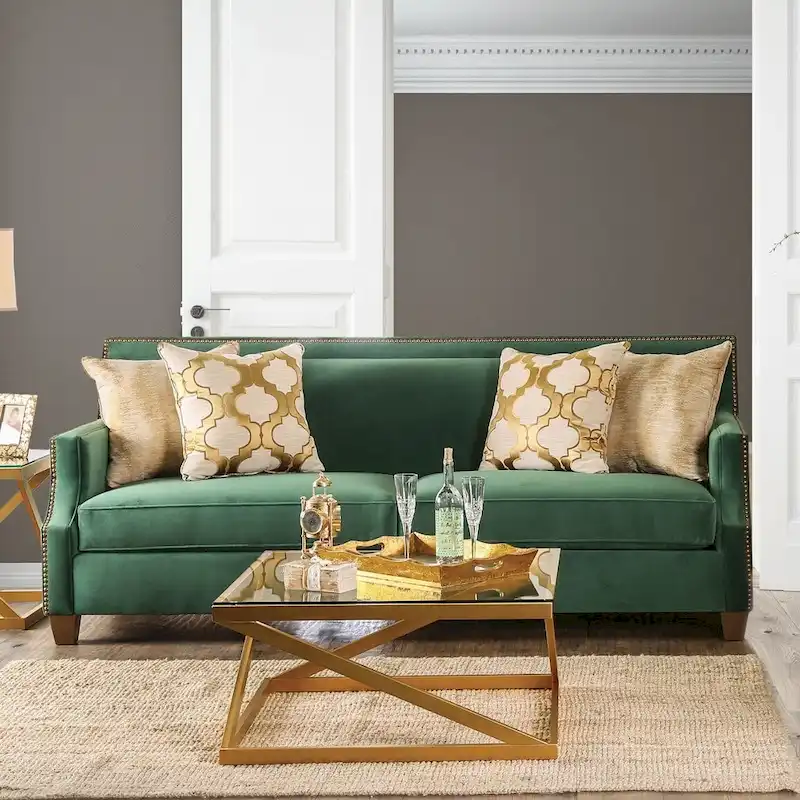 Yaur Transitional Green Fabric Upholstered Nailhead Trim Sofa by Furniture of America