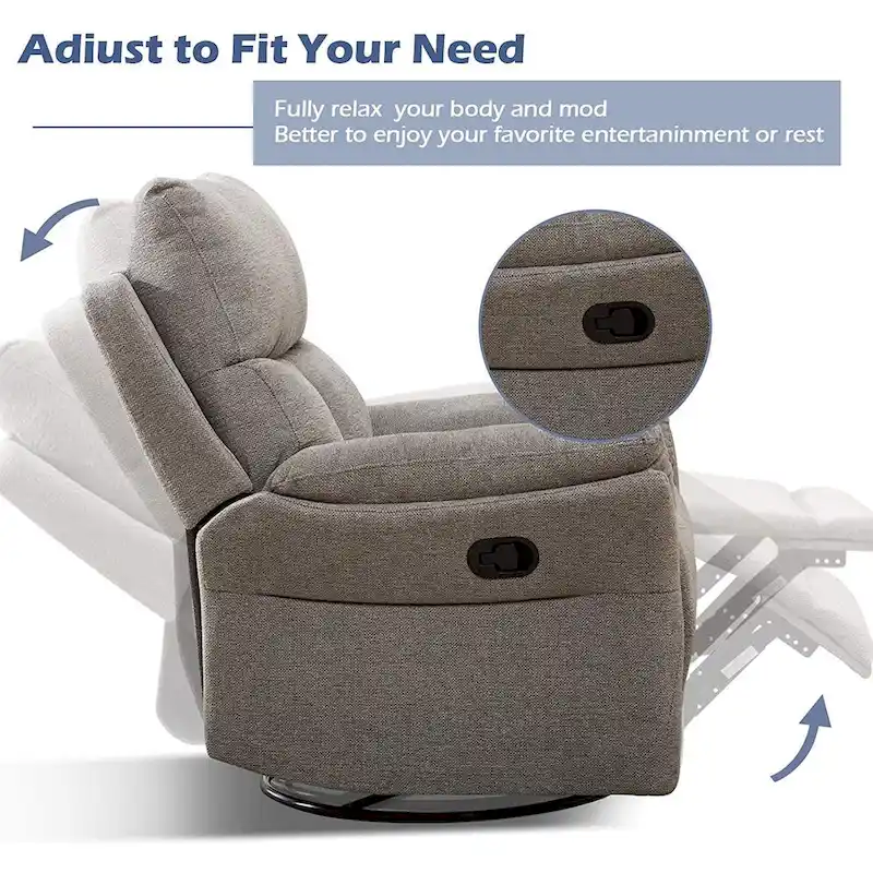 Fabric Overstuffed Swivel Rocker Manual Recliner Chair