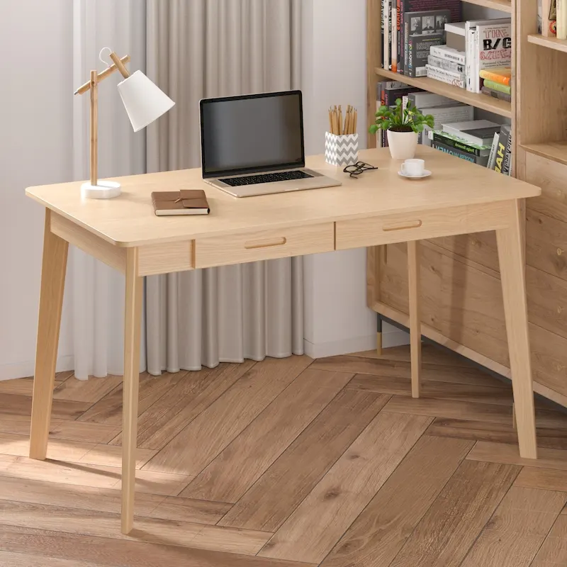 47.2-inch Writing Desk with Solid Wood Legs – Oak / Brown / White & Oak / Black Walnut, For 1 Person