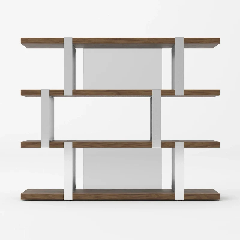 Brewer Modern Walnut Glass & Stainless Steel Bookshelf