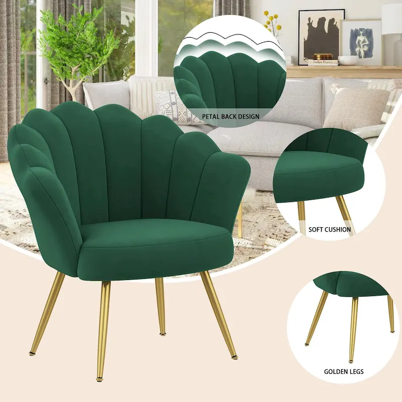 Gold Velvet Shell Accent Chair - Single Seat