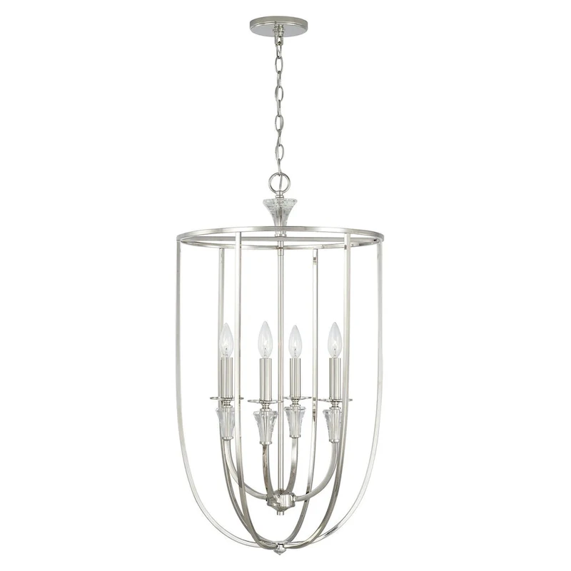 Laurent 18  4-light Polished Nickel Foyer Pendant w/ Crystal Bobeches