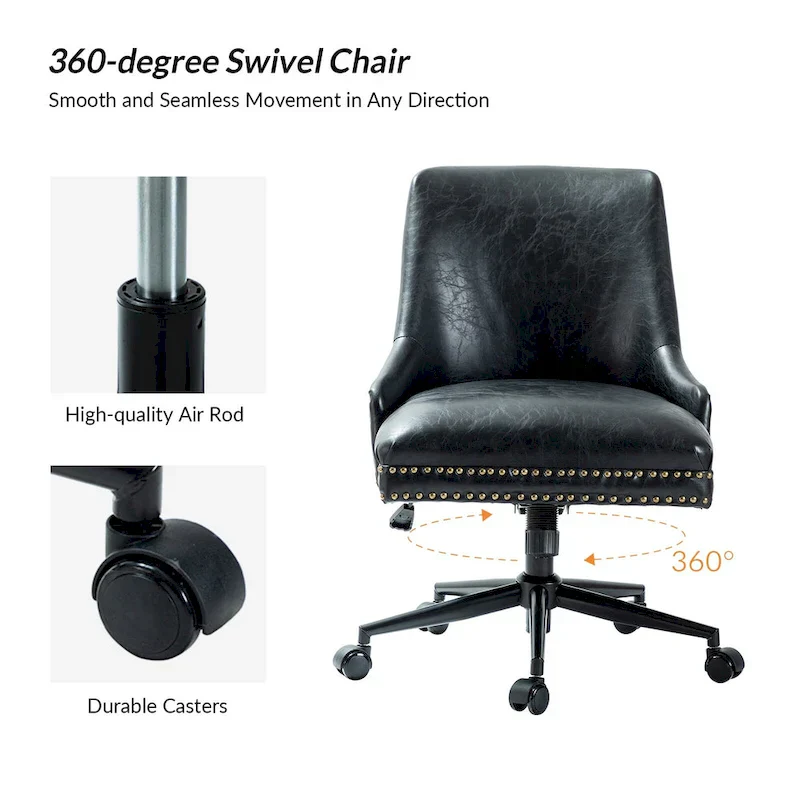 Faux Leather Task Chair with Arms and Nailhead Trim