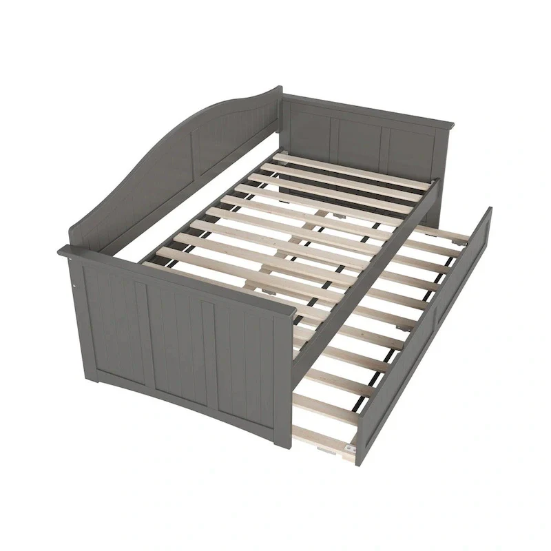 Twin Wood Daybed with Trundle - Beadboard Design, 600lbs Capacity, White/Walnut/Grey/Toffee, No Box Spring Needed