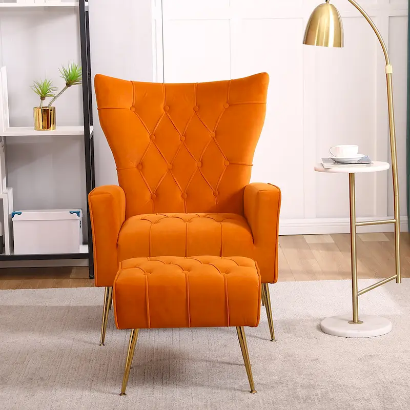 Upholstered Wingback Chair with Ottoman