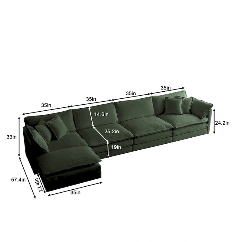5-Piece Modular Chenille Upholstered L-Shaped Sectional Sofa with Ottoman