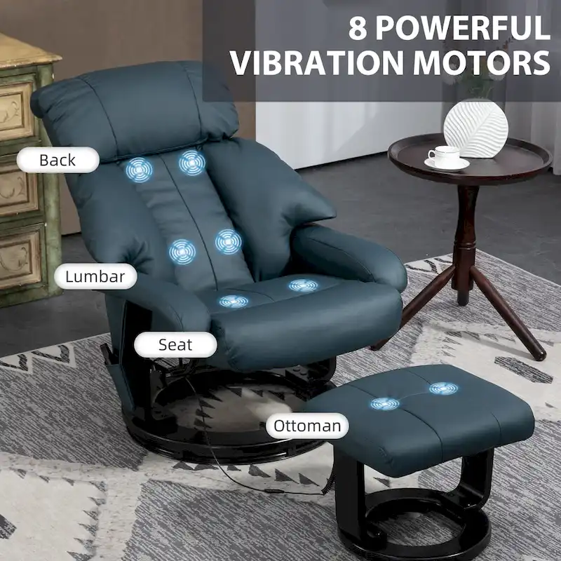 Gray Massage Recliner Chair with Footstool, 360° Swivel, Single Seat