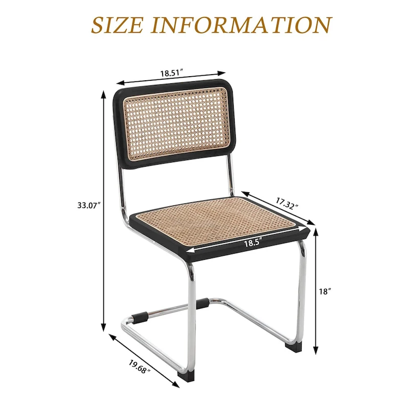 Dining Chairs Set of 2, Upholstered Natural Rattan Kitchen Chairs, Armless Accent Chair Side Chairs