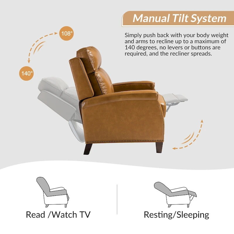 Gaspar Mid-Century Modern Genuine Leather Pushback Recliner with Wood legs Set of 2 by HULALA HOME