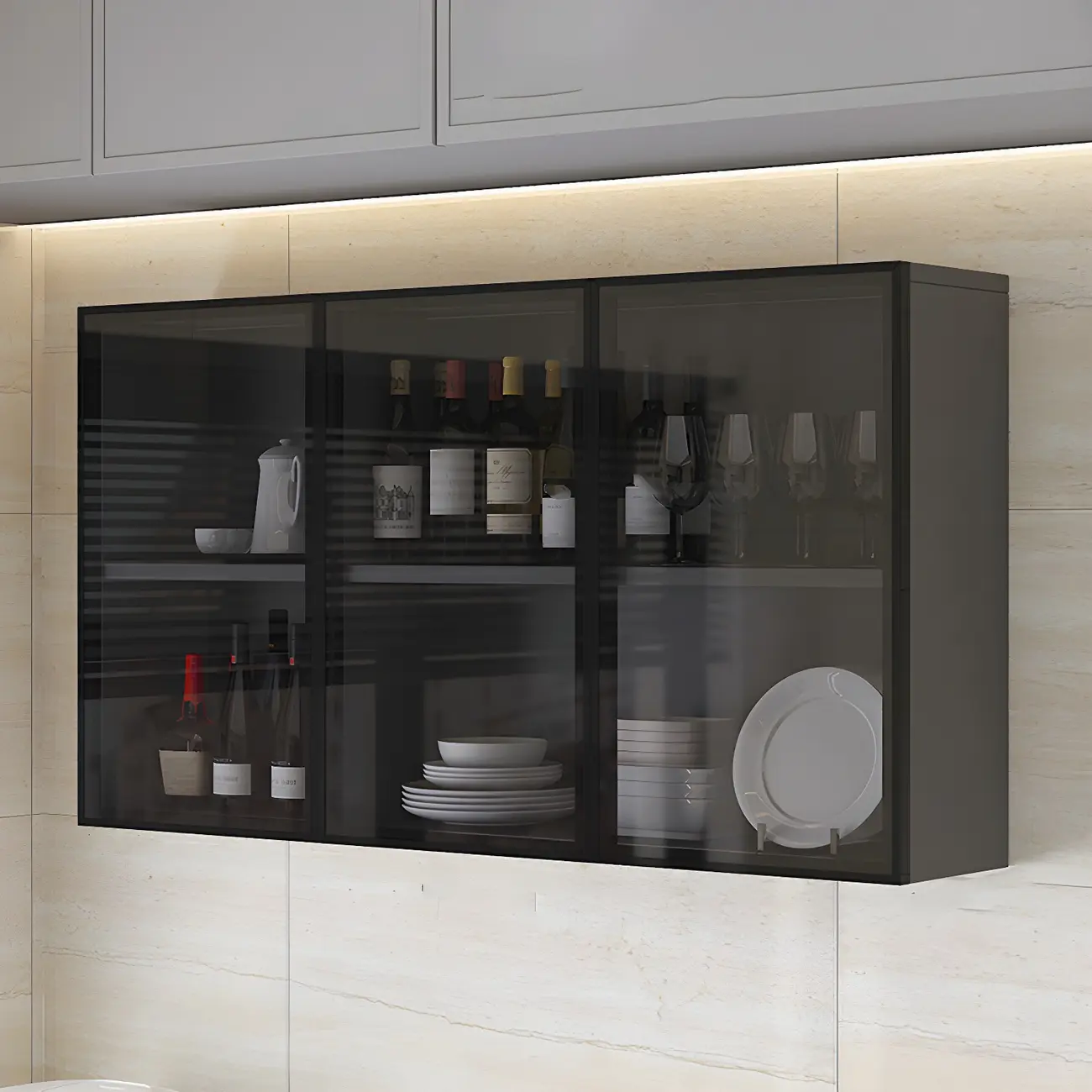 Kitchen Grey Wooden Wall-Mounted China Cabinet