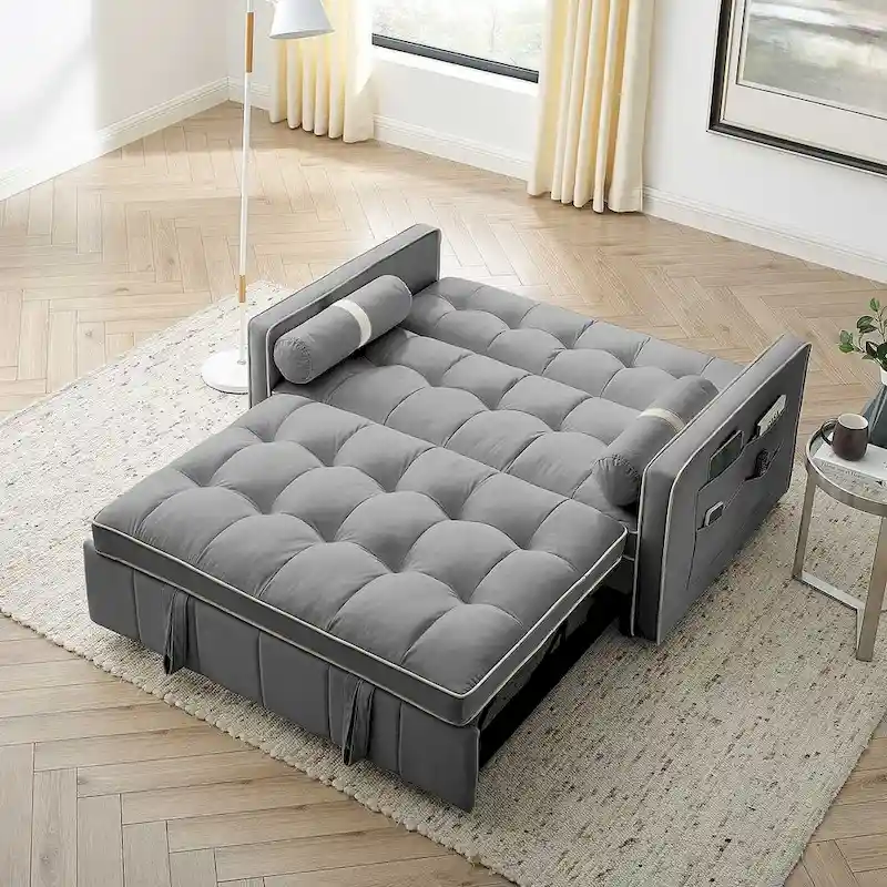 Modern 55.5 Velvet Pull-Out Adjustable Sofa Bed with Side Pockets