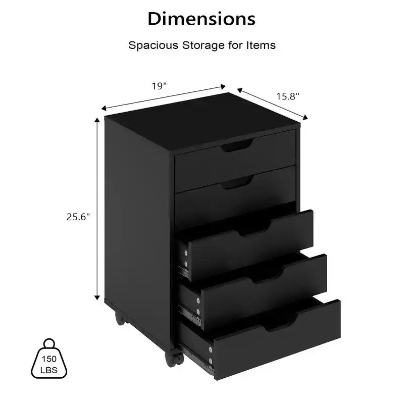 Karl Home5 Drawer Wooden File Cabinet Black Finish Cutout Handle Design