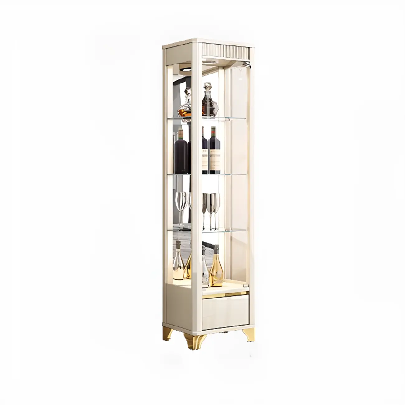Elegant Black Clear Glass Display Cabinet with Drawers