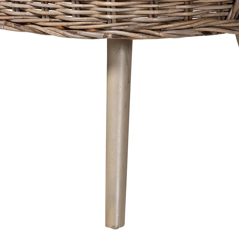 Raisa Modern Bohemian Natural Kubu Rattan and Acacia Wood 2-Piece Dining Nook Banquette Set