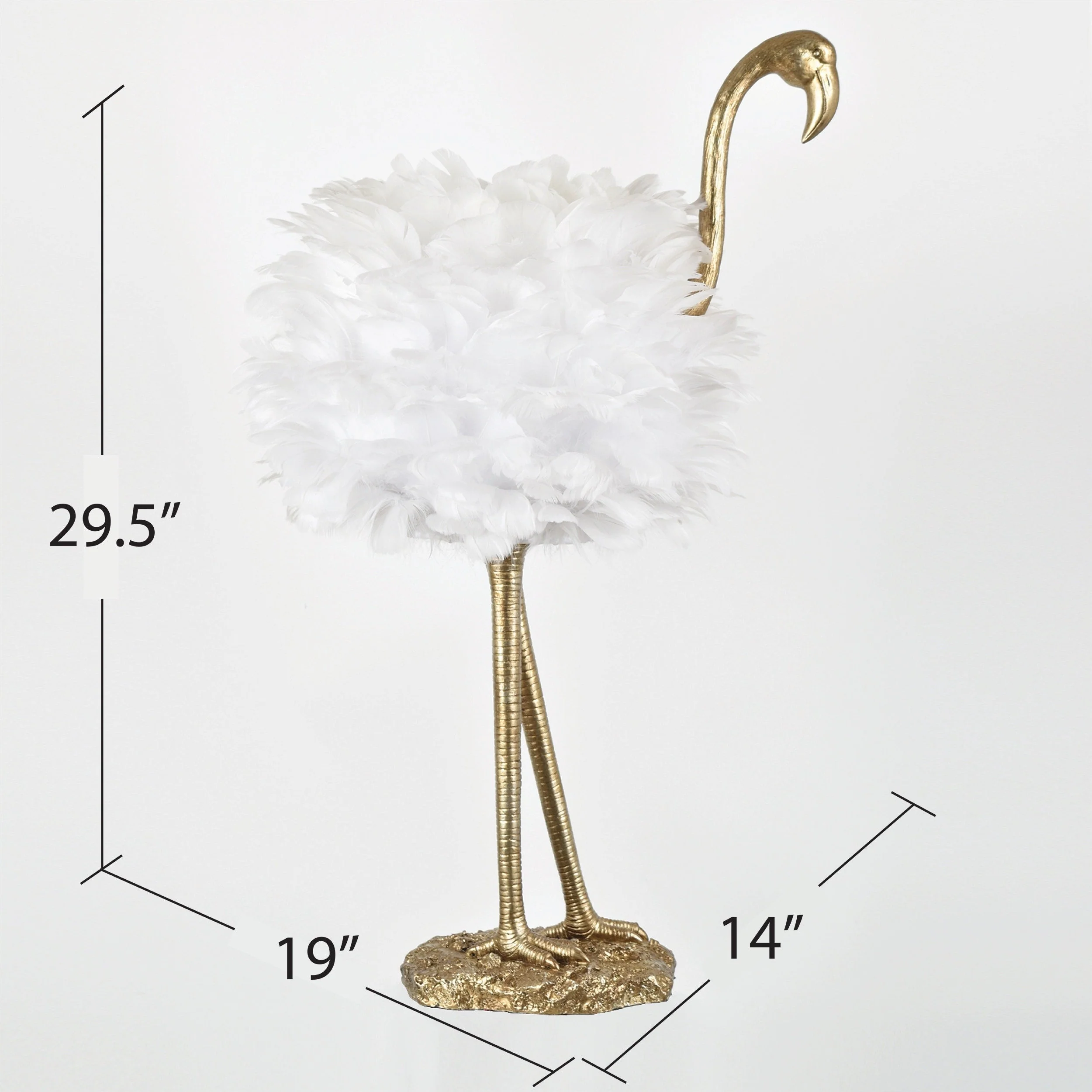 Flamingo Table Lamp - White and Gold - 30.5 H - 30H x 19W x 14D
