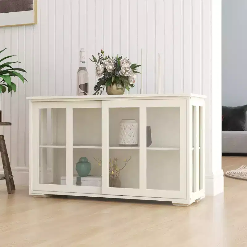 sumyeg Kitchen Storage Cabinet with Glass Door for Pantry or Dining Room