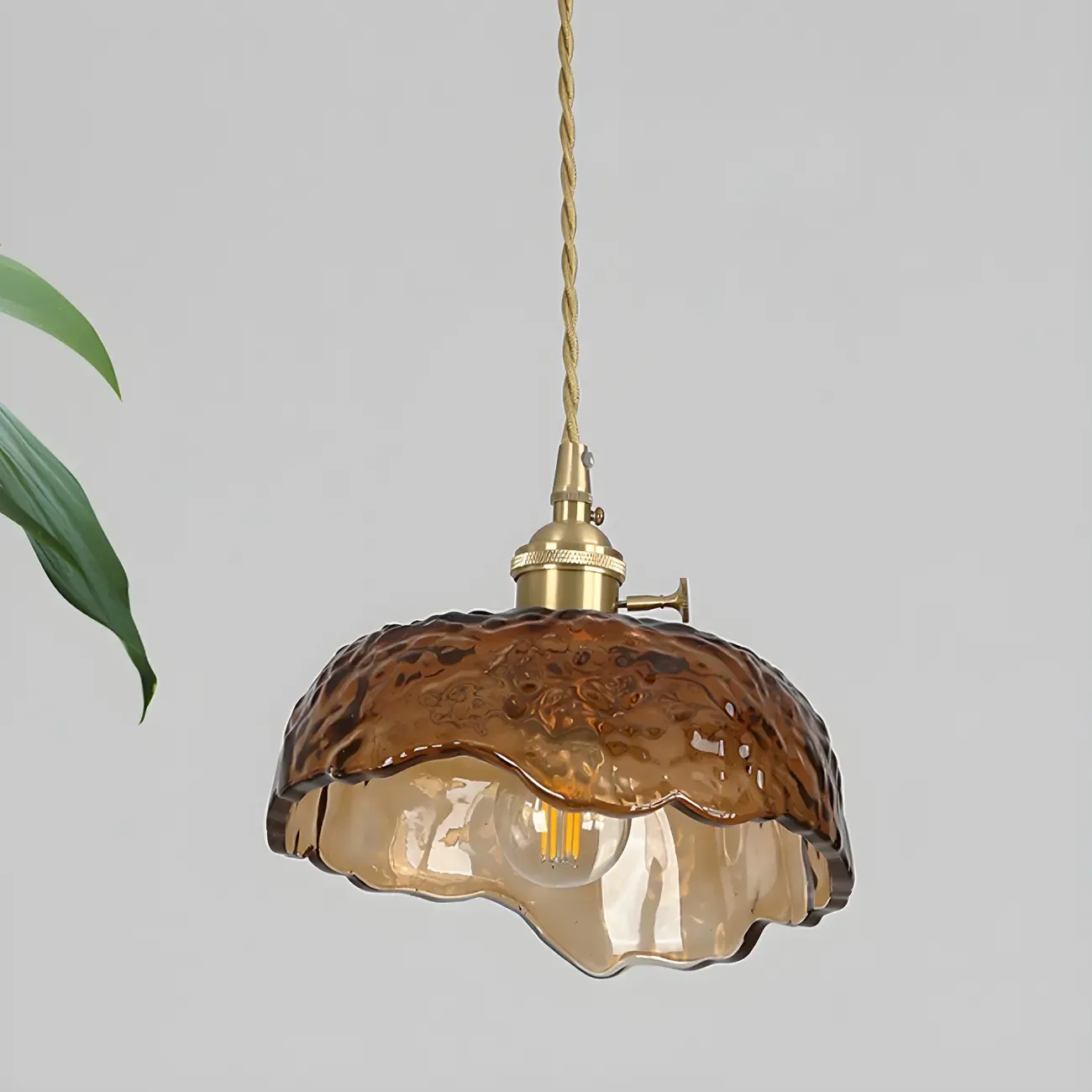 Adjustable Amber Glass Geometric Kitchen Pendant Lighting