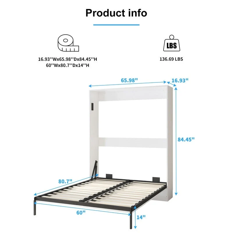 Mixoy Murphy Bed,Folding Wall Bed with 2 Side Cabinet Shelves