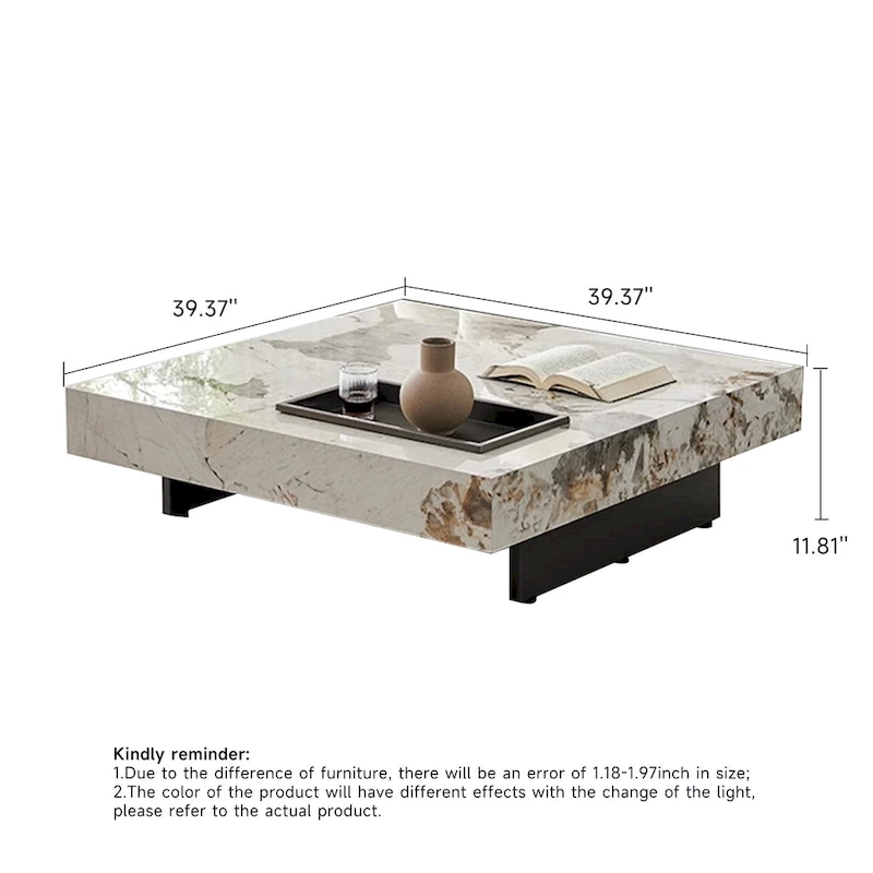 JASIWAY Light Luxury Sintered Stone Square Coffee Table