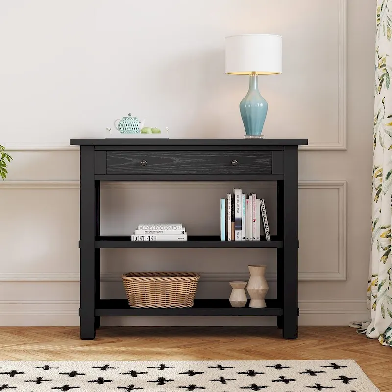 36 Farmhouse Solid Wood Console Table with Drawers and 2 Shelves