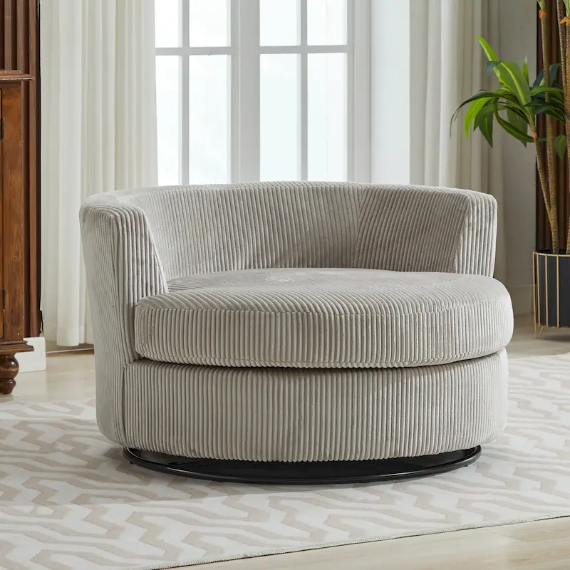 Upholstered Swivel Barrel Armchair Club Chair With Metal Base