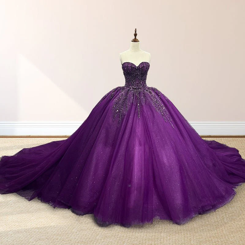 Purple Organza A Line Sweetheart Quinceanera Dresses
