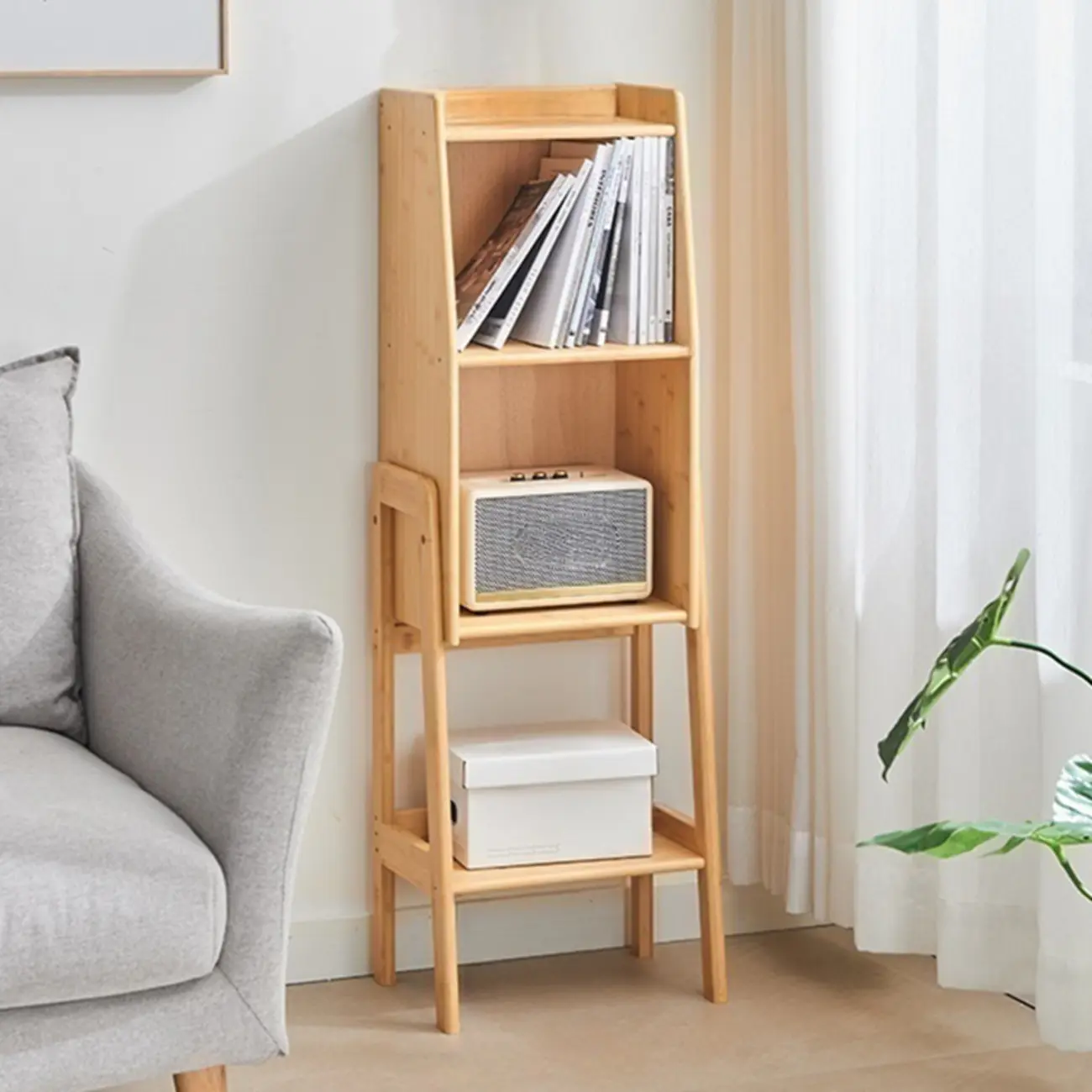 Antique Modern Wood Narrow Ladder Bookcase