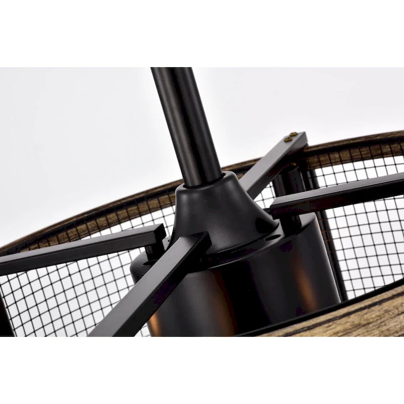 Blane Black/Wood Grain Metal 4-Light Ceiling Fan Chandelier w/ Remote