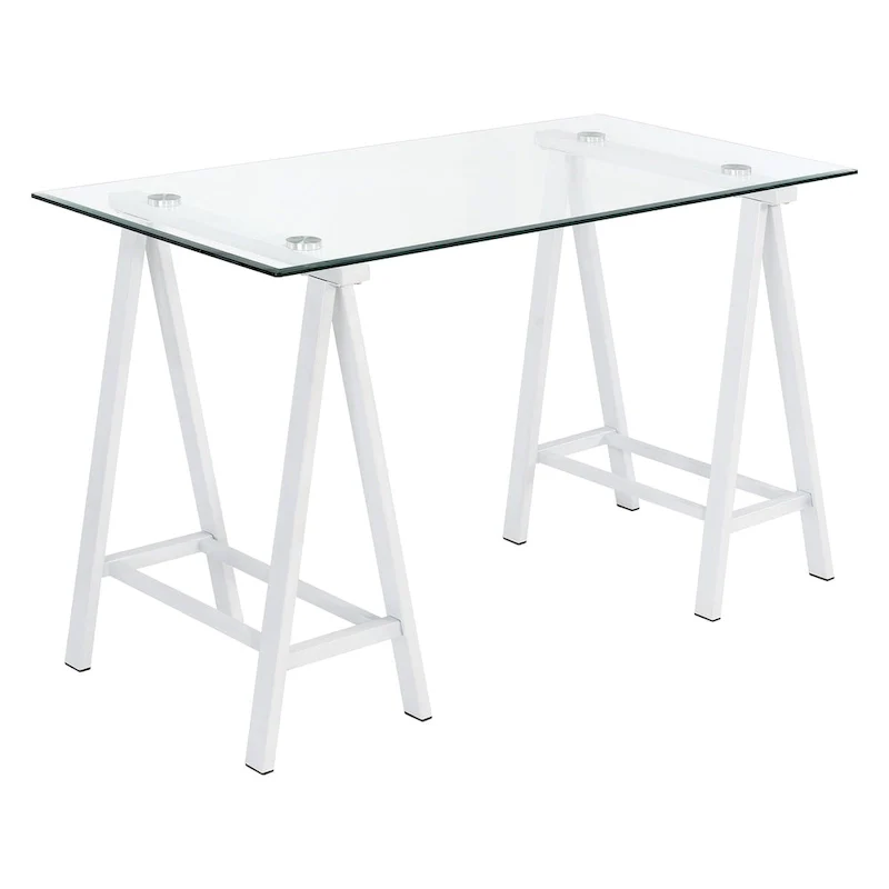 Middleton Desk with Clear Glass Top and Metal Base