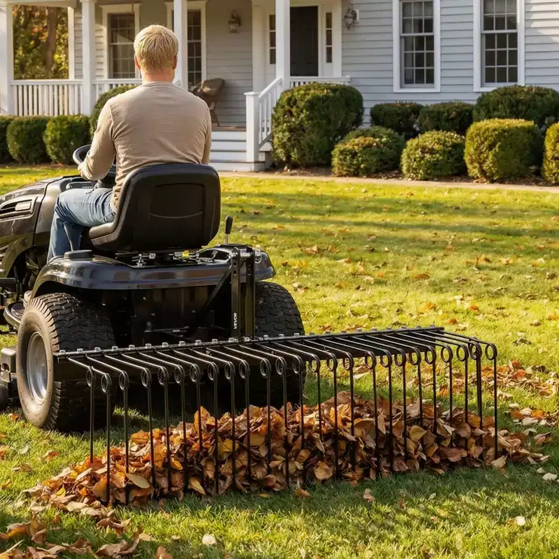 VEVOR 60 in Tow Behind Landscape Rake, 3 Point Hitch Lawn Dethatcher Rake, 26 Spring Steel Tines, for Category 1 Tractors, Rust-Resistant, Black