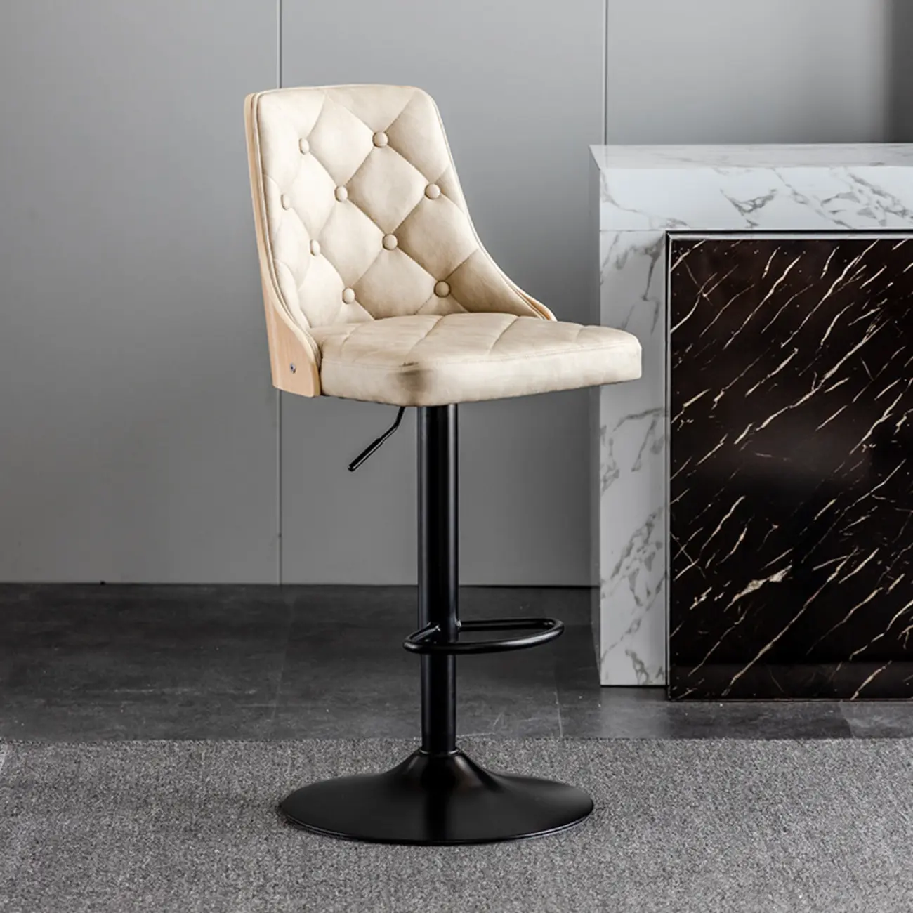 Modern Adjustable Full Back Tufted Leather Bar Stool