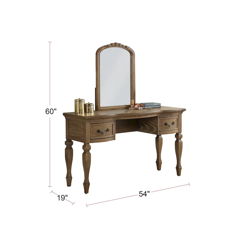 Rubber Wood Vanity Set with Stool