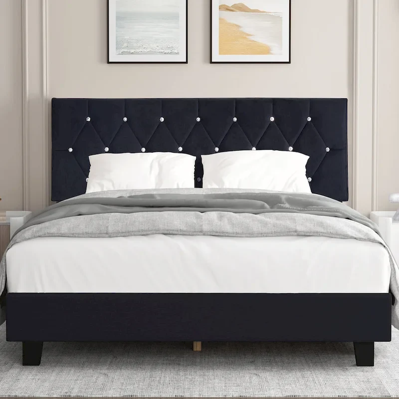 Diamond Tufted Adjustable Upholstered Headboard Queen King