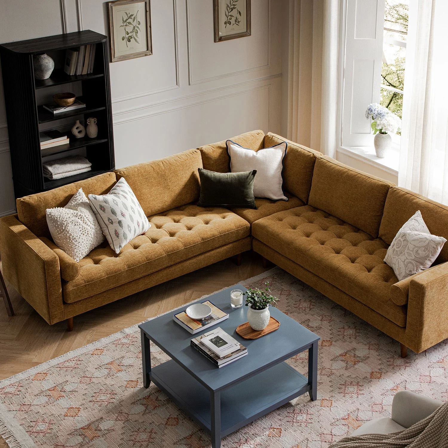 5+Seater Corner Sofa, Spiced Honey Chenille