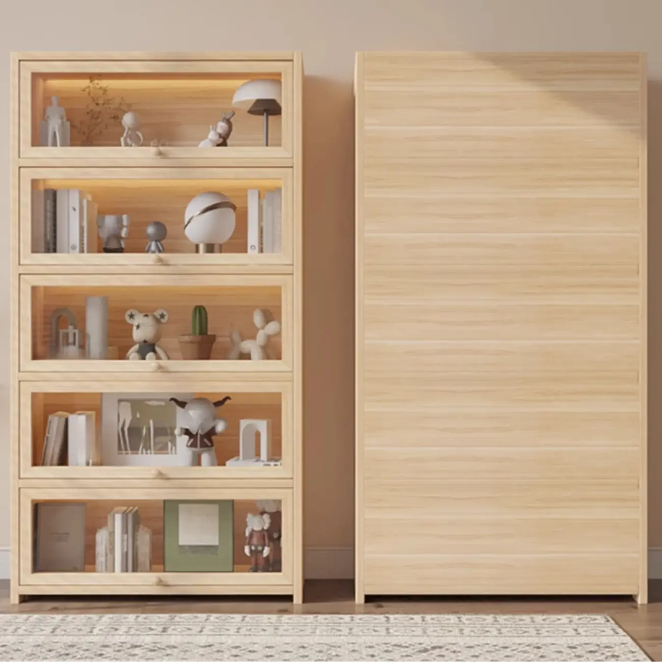 Classic Natural Finish Solid Wood 5-Shelf Display Bookcase