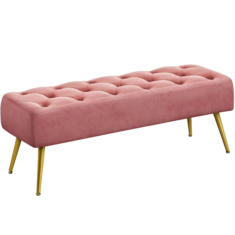 Upholstered Footstool Velvet Ottoman Button-Tufted Table Bench - 451617