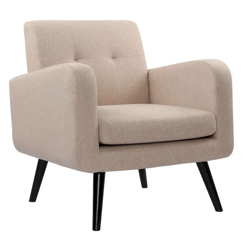 Mid-Century Modern Accent Chair with Tufted Back, Armrests, Polyester Fabric Upholstery, 29.75