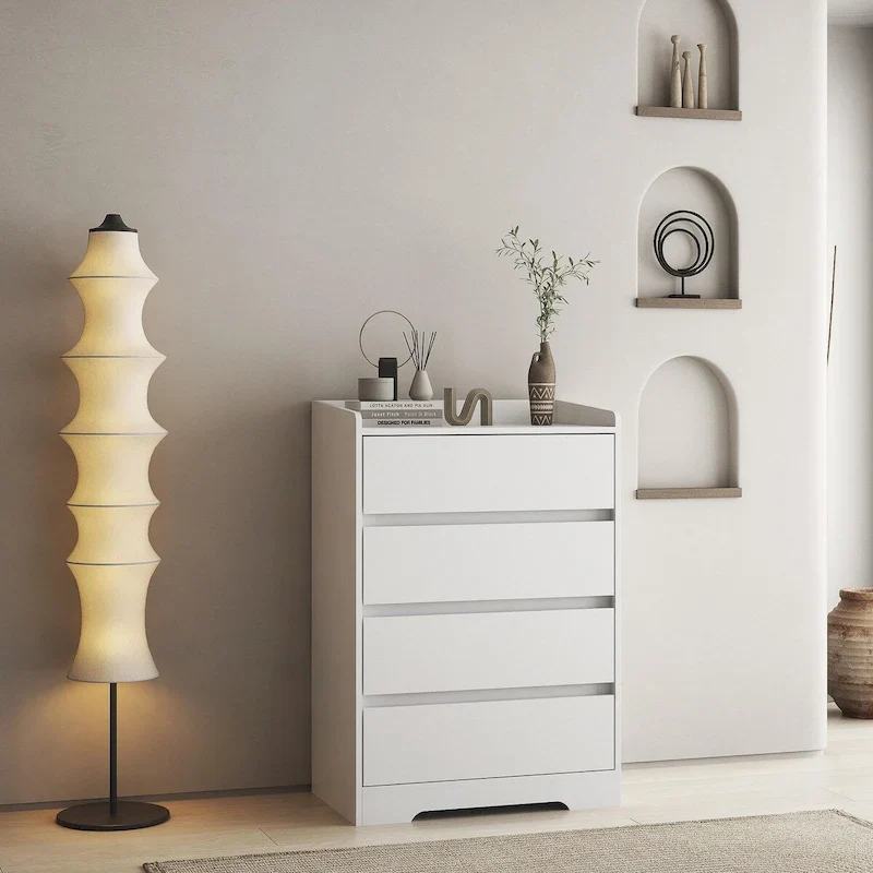 White / Black 4-Drawer Dresser Cabinet – Modern Minimalist Style