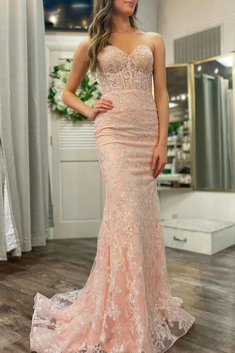 Mermaid Sweetheart Sequined Lace Long Prom Dress
