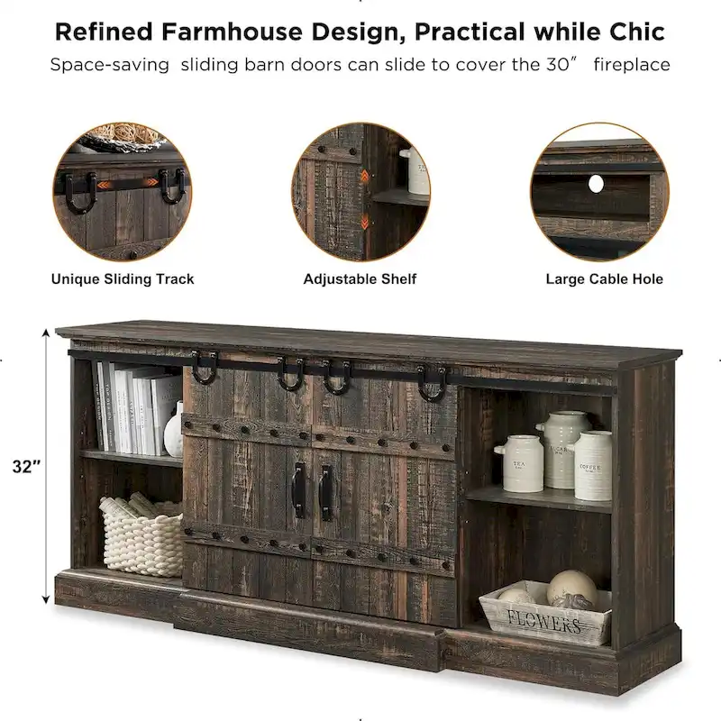 Farmhouse Fireplace TV Stand, Entertainment Center, Media Console