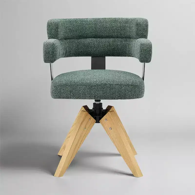 Art Leon Desk Chair No Wheels, Mid Century Modern Swivel Arm Chair, Fabric Upholstered Side Chair with Oak Wood Legs