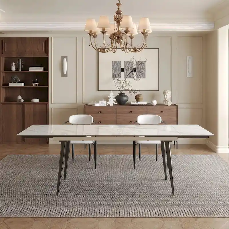 94.48 Rectangular Extendable Sintered Stone Dining Table