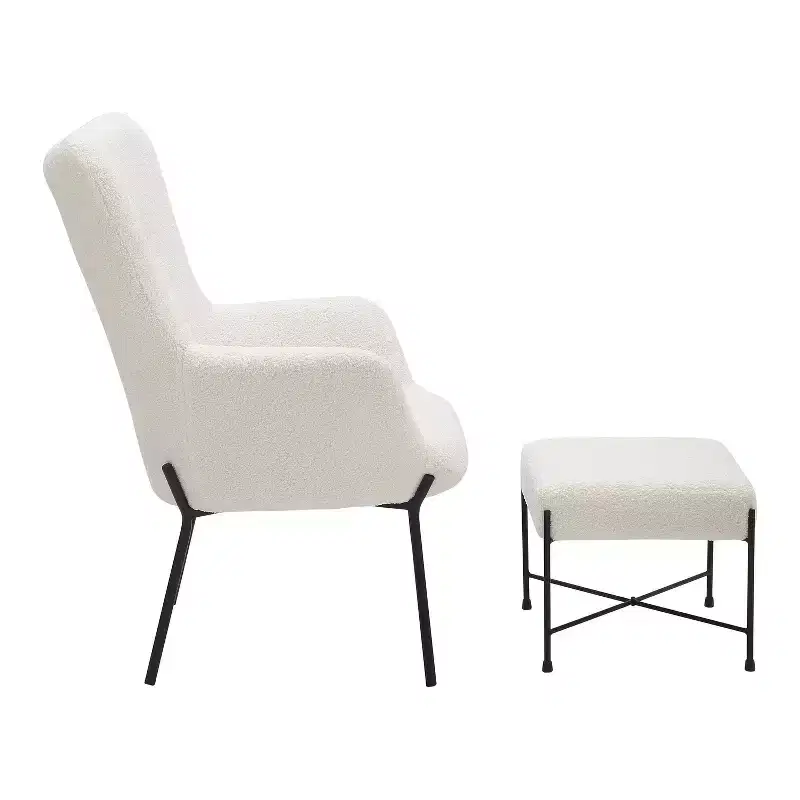Izzy Lounge Chair and Ottoman Set Black/White Faux Shearling - LumiSource: Cozy, Modern Metal Legs, Comfy Seating