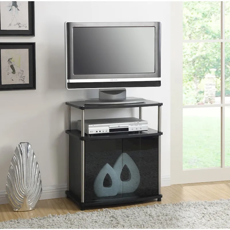Designs2Go 26 inch TV Stand with Black Glass Storage Cabinet and Shelf