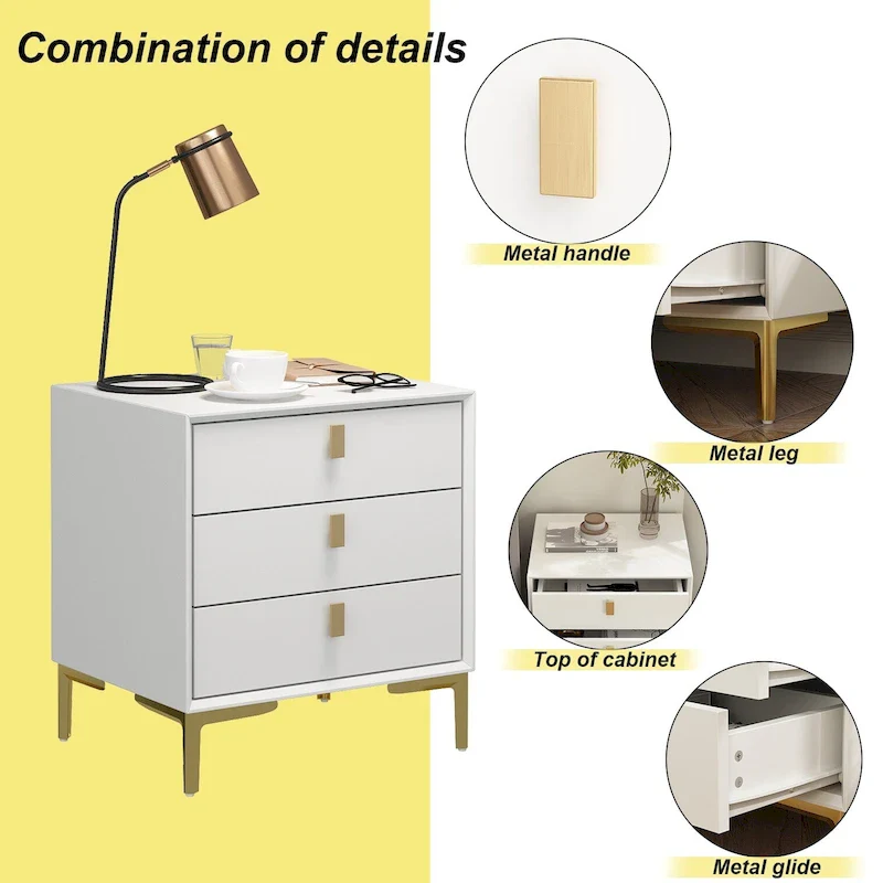 Natural Mid-Century Modern 3-Drawer Nightstand Bedside Table