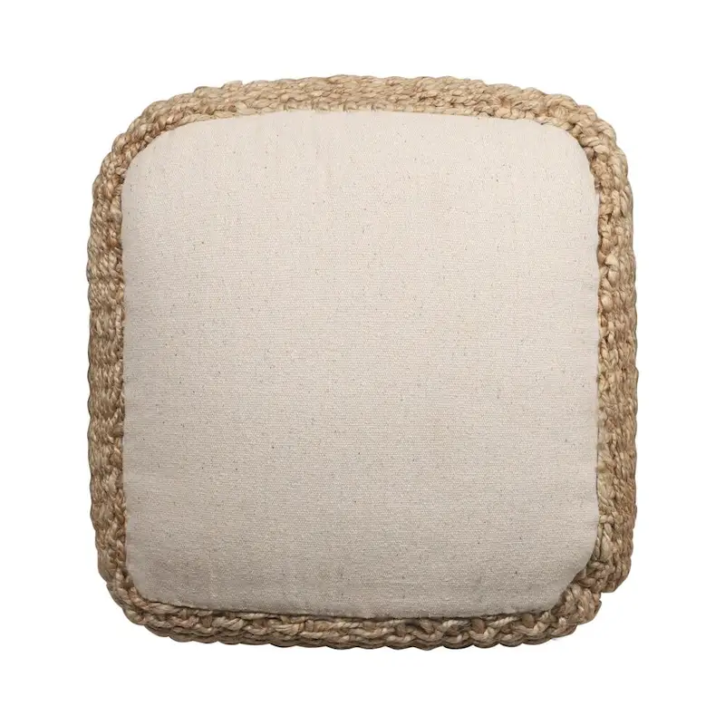 HomeRoots 18  Natural Jute Woven Blend Cube Pouf Ottoman