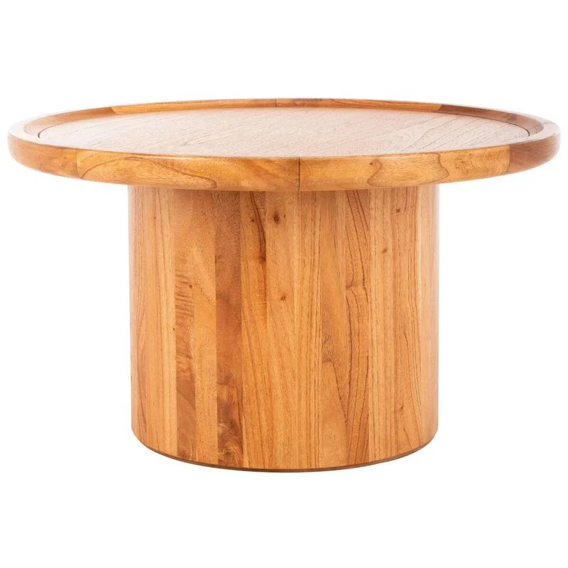 Round Pedestal Coffee Table – Natural / Dark Oak / Black / Black & White Wash, Farmhouse Style