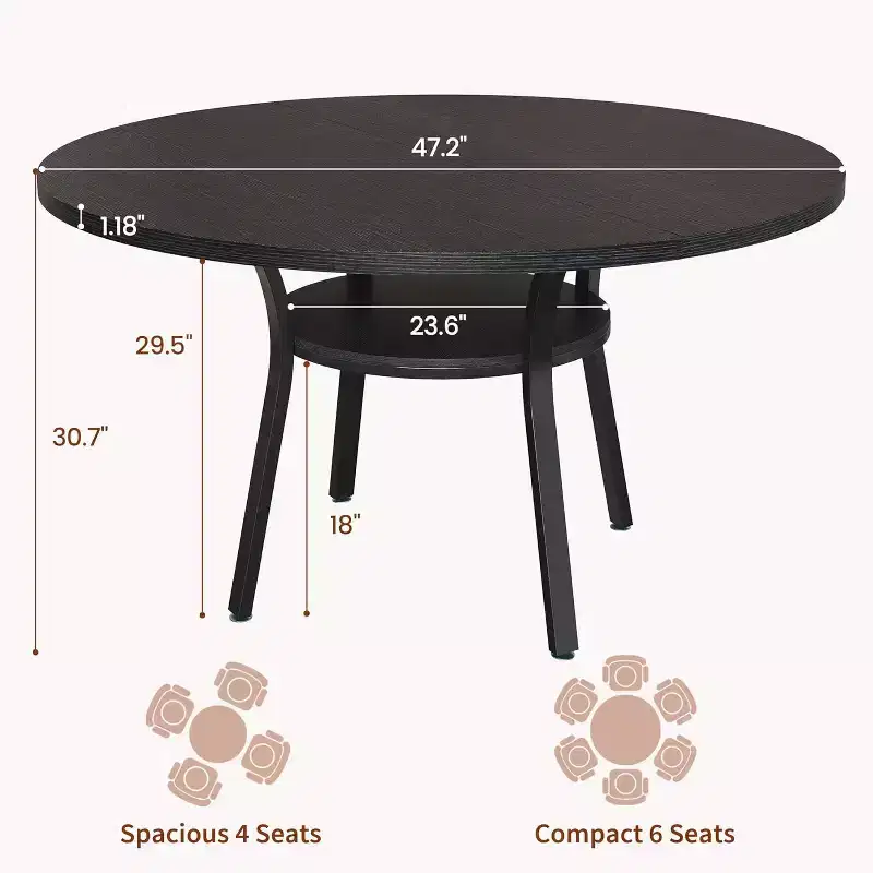 COZONY 47 Round Dining Table for 4-6, Space-Saving Kitchen Table with Metal Frame, Modern Circle Dining Room Table for Small Spaces (Table Only)