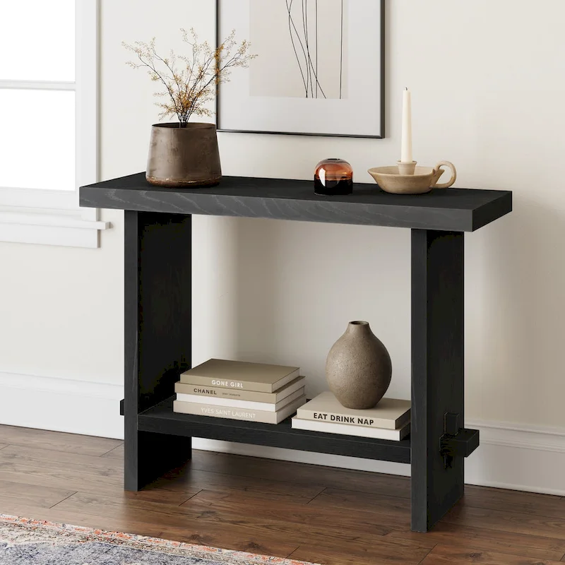 Nathan James Virgo Farmhouse 2-Tier Console Table in Wire-Brushed Wood Finish