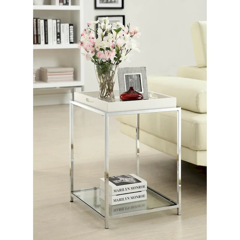 Black / White / Bamboo / Grey / Sea Foam – 2-Shelf End Table with Removable Tray